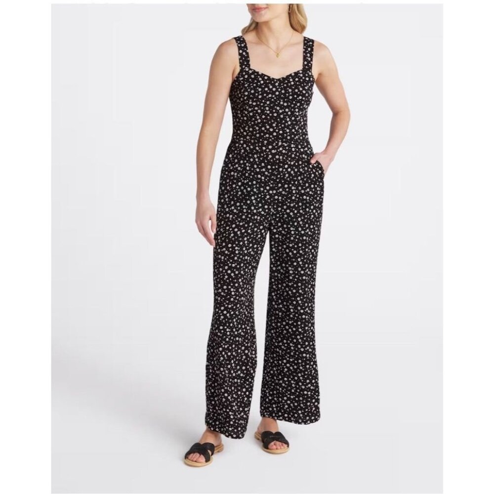 Market & Spruce womens small black floral Jaida smocked back jumpsuit sleeveless